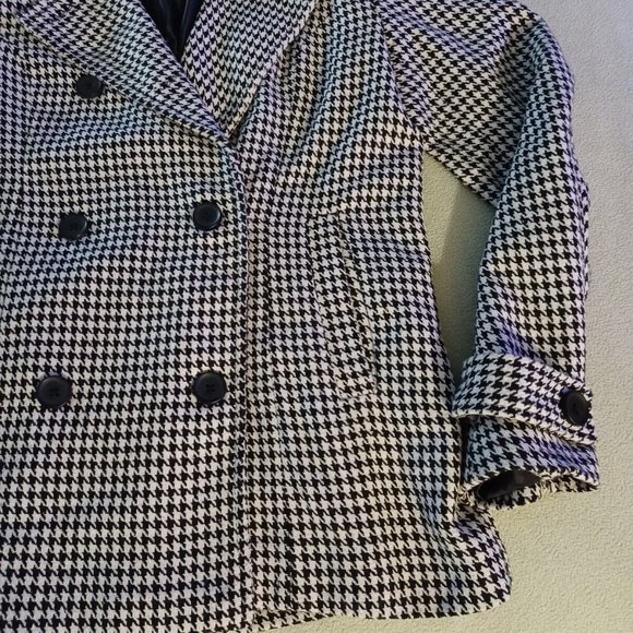 forever 21 Houndstooth Pattern Lined Double Breasted Coat Pockets Sz Med… - Picture 5 of 9